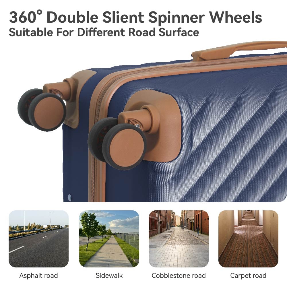 Luggage Sets ABS Hardshell 3pcs Luggage, Lightweight Durable Suitcase Sets Spinner Wheels Suitcase With TSA Lock 20''24''28'' Available(Navy Blue)_voghion.com